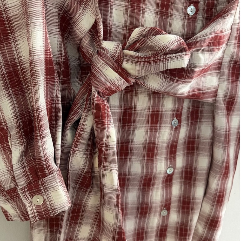 VICI Red White Plaid Front Tie Button Down Shirt Dress Mini Womens Large - Picture 7 of 13